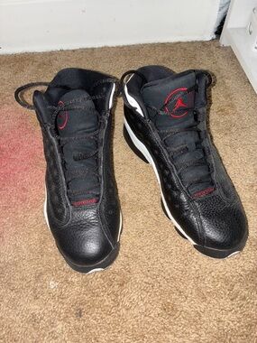 Jordan Black Leather Sneakers with Red Logo Accents